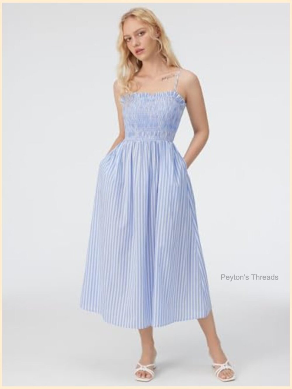 Striped A-Line Midi Dress with Pockets - Flowy Casual Sundress - Picture 2 of 6